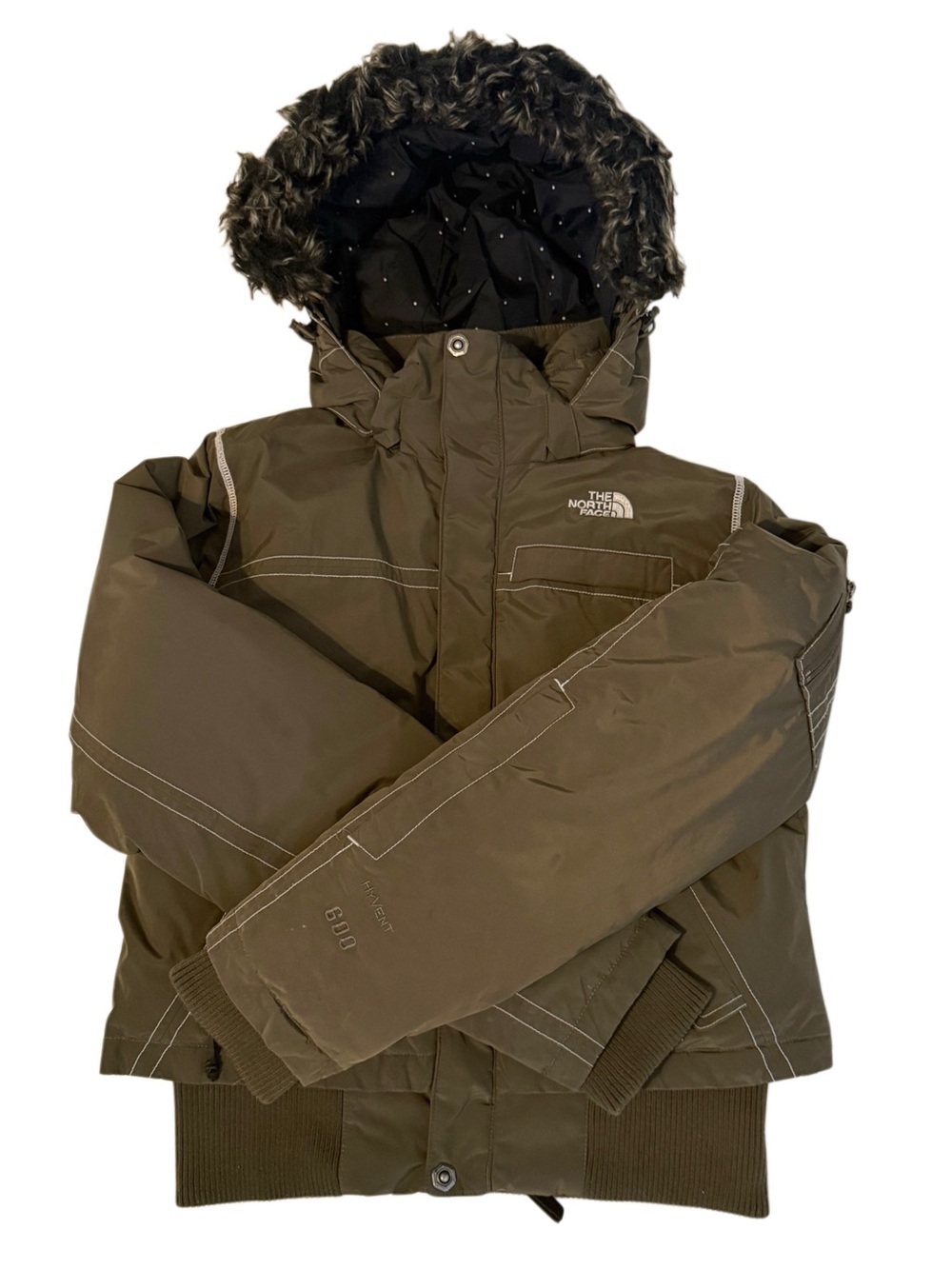 The North Face 600 HyVent Goose Down Puffer Jacket Green Fur Hood Medium - Picture 11 of 13